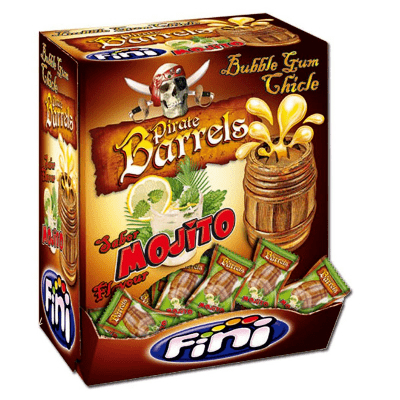 chewing gum fini boom baril pirate mojito